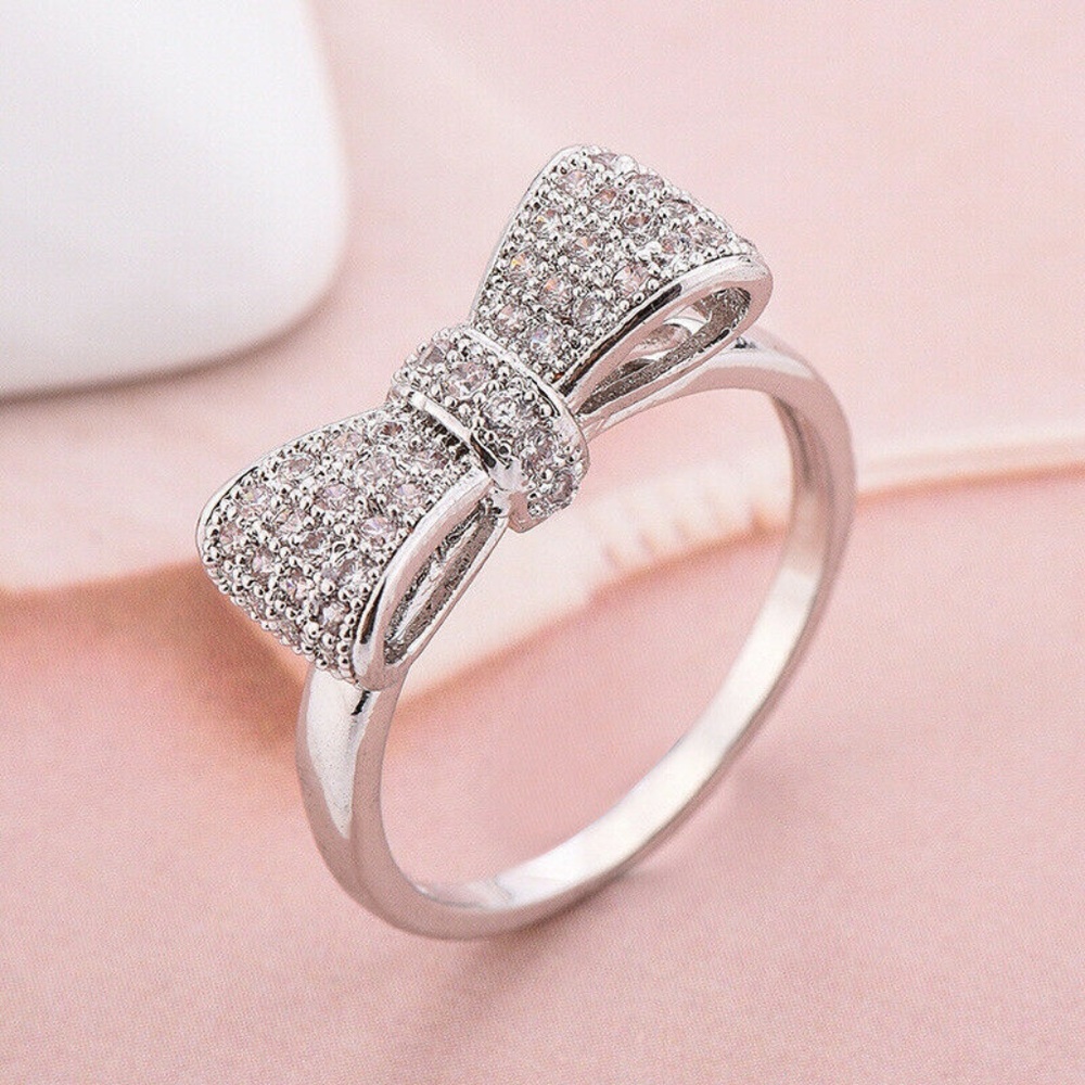 Bowknot 925 Silver White Sapphire Rings New - Picture 2 of 5